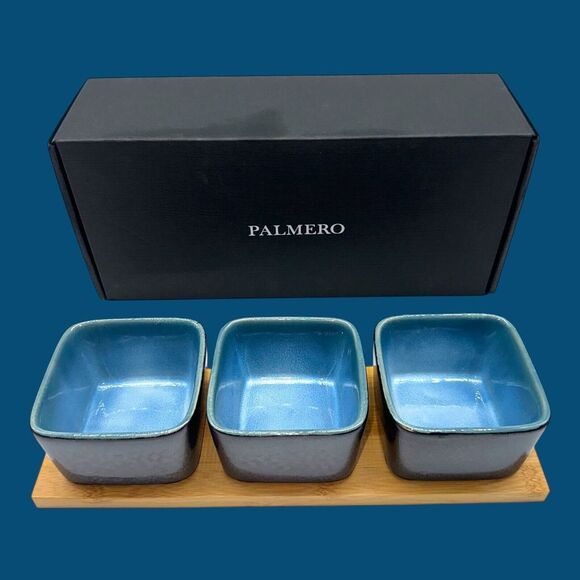 Palmero‎ Darya Ceramic Serving Dishes Stoneware Set of 3 Sushi Sauces Drip Glaze - Picture 3 of 13